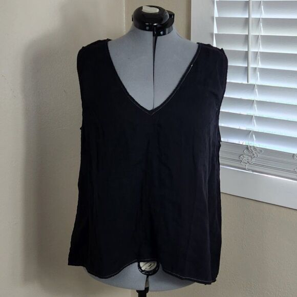 Johnny Was Calme Black Double V-Neck Cotton Drape Tank XXL NWT - Picture 1 of 13